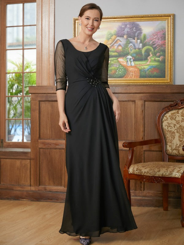 Emilia A-Line/Princess Chiffon Ruched Scoop 3/4 Sleeves Floor-Length Mother of the Bride Dresses DLP0020336