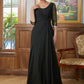 Emilia A-Line/Princess Chiffon Ruched Scoop 3/4 Sleeves Floor-Length Mother of the Bride Dresses DLP0020336