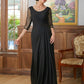 Emilia A-Line/Princess Chiffon Ruched Scoop 3/4 Sleeves Floor-Length Mother of the Bride Dresses DLP0020336