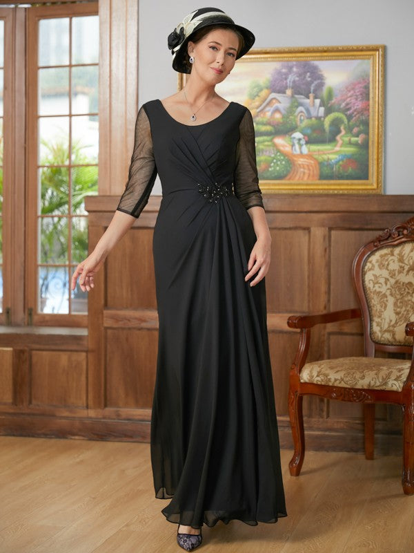 Emilia A-Line/Princess Chiffon Ruched Scoop 3/4 Sleeves Floor-Length Mother of the Bride Dresses DLP0020336