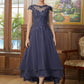 Riley A-Line/Princess Chiffon Applique Scoop Short Sleeves Asymmetrical Mother of the Bride Dresses DLP0020307