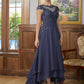 Riley A-Line/Princess Chiffon Applique Scoop Short Sleeves Asymmetrical Mother of the Bride Dresses DLP0020307