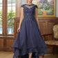 Riley A-Line/Princess Chiffon Applique Scoop Short Sleeves Asymmetrical Mother of the Bride Dresses DLP0020307