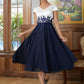 Aisha A-Line/Princess Chiffon Applique V-neck Short Sleeves Tea-Length Mother of the Bride Dresses DLP0020349