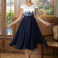 Aisha A-Line/Princess Chiffon Applique V-neck Short Sleeves Tea-Length Mother of the Bride Dresses DLP0020349