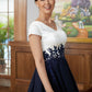 Aisha A-Line/Princess Chiffon Applique V-neck Short Sleeves Tea-Length Mother of the Bride Dresses DLP0020349