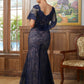 Alula Sheath/Column Silk like Satin Lace V-neck Short Sleeves Floor-Length Mother of the Bride Dresses DLP0020338