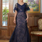 Alula Sheath/Column Silk like Satin Lace V-neck Short Sleeves Floor-Length Mother of the Bride Dresses DLP0020338