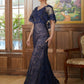 Alula Sheath/Column Silk like Satin Lace V-neck Short Sleeves Floor-Length Mother of the Bride Dresses DLP0020338