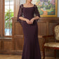 Patience Sheath/Column Stretch Crepe Lace Square 1/2 Sleeves Sweep/Brush Train Mother of the Bride Dresses DLP0020329