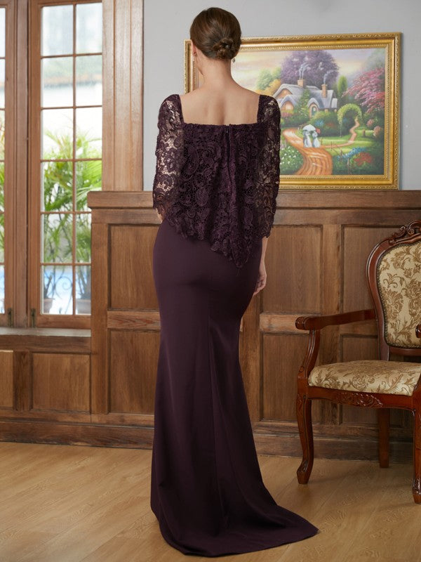 Patience Sheath/Column Stretch Crepe Lace Square 1/2 Sleeves Sweep/Brush Train Mother of the Bride Dresses DLP0020329