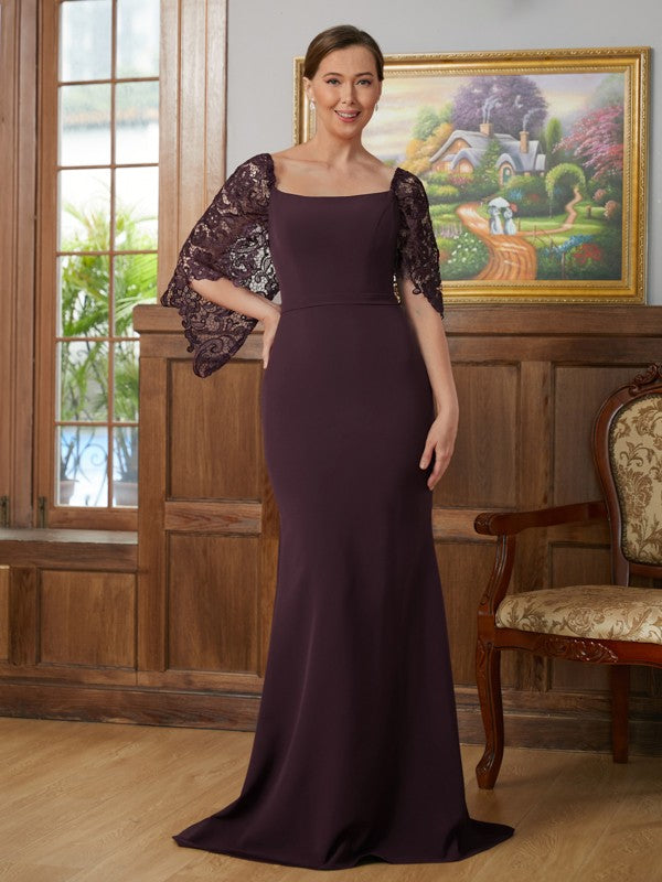 Patience Sheath/Column Stretch Crepe Lace Square 1/2 Sleeves Sweep/Brush Train Mother of the Bride Dresses DLP0020329