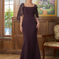 Patience Sheath/Column Stretch Crepe Lace Square 1/2 Sleeves Sweep/Brush Train Mother of the Bride Dresses DLP0020329