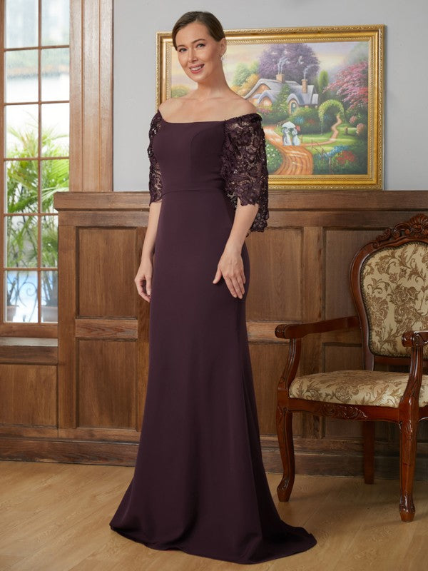 Patience Sheath/Column Stretch Crepe Lace Square 1/2 Sleeves Sweep/Brush Train Mother of the Bride Dresses DLP0020329