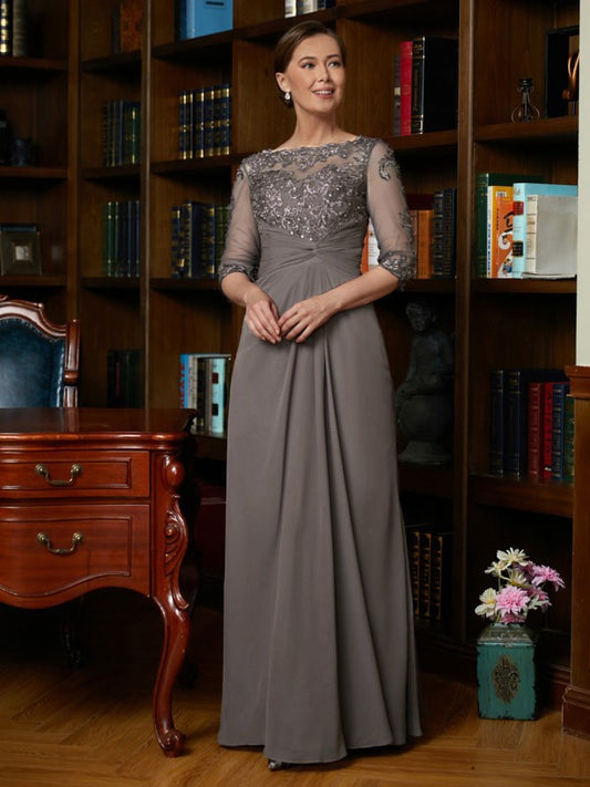 Tracy A-Line/Princess Chiffon Applique Scoop 3/4 Sleeves Floor-Length Mother of the Bride Dresses DLP0020303