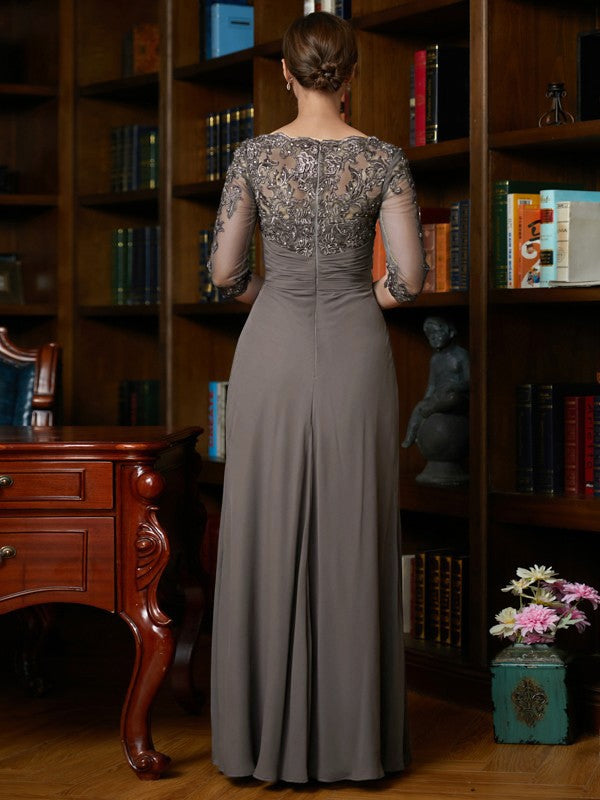 Tracy A-Line/Princess Chiffon Applique Scoop 3/4 Sleeves Floor-Length Mother of the Bride Dresses DLP0020303