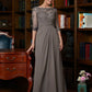 Tracy A-Line/Princess Chiffon Applique Scoop 3/4 Sleeves Floor-Length Mother of the Bride Dresses DLP0020303