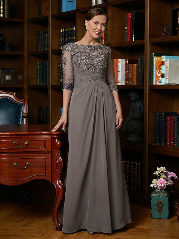 Tracy A-Line/Princess Chiffon Applique Scoop 3/4 Sleeves Floor-Length Mother of the Bride Dresses DLP0020303