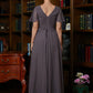 Tanya A-Line/Princess Chiffon Ruched V-neck Short Sleeves Floor-Length Mother of the Bride Dresses DLP0020304