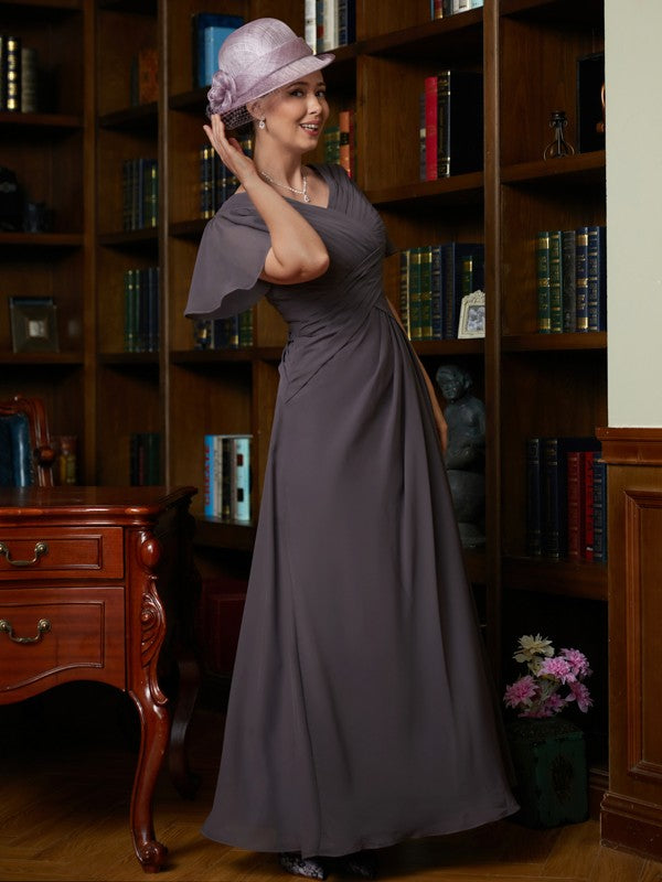 Tanya A-Line/Princess Chiffon Ruched V-neck Short Sleeves Floor-Length Mother of the Bride Dresses DLP0020304