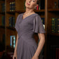 Tanya A-Line/Princess Chiffon Ruched V-neck Short Sleeves Floor-Length Mother of the Bride Dresses DLP0020304