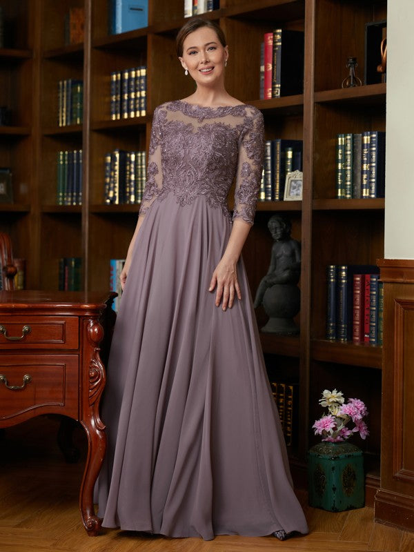 Nova A-Line/Princess Chiffon Lace Scoop 3/4 Sleeves Floor-Length Mother of the Bride Dresses DLP0020301