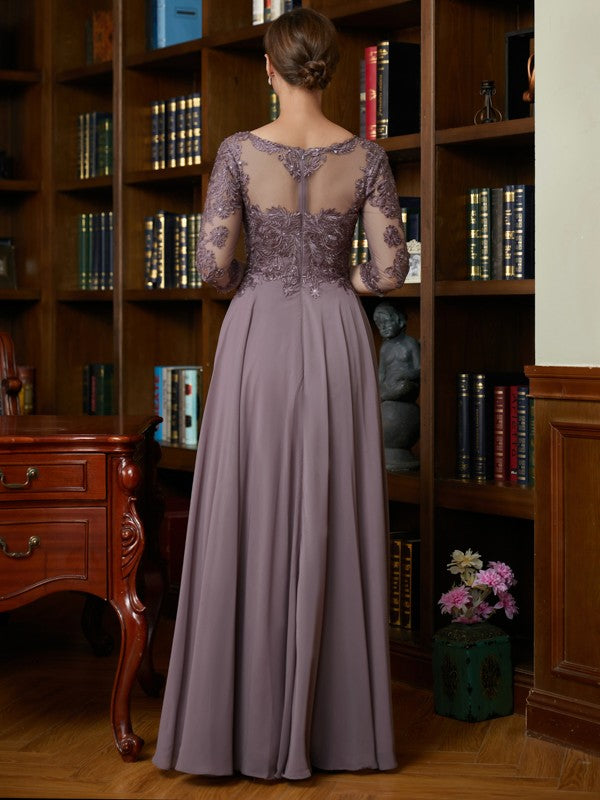 Nova A-Line/Princess Chiffon Lace Scoop 3/4 Sleeves Floor-Length Mother of the Bride Dresses DLP0020301