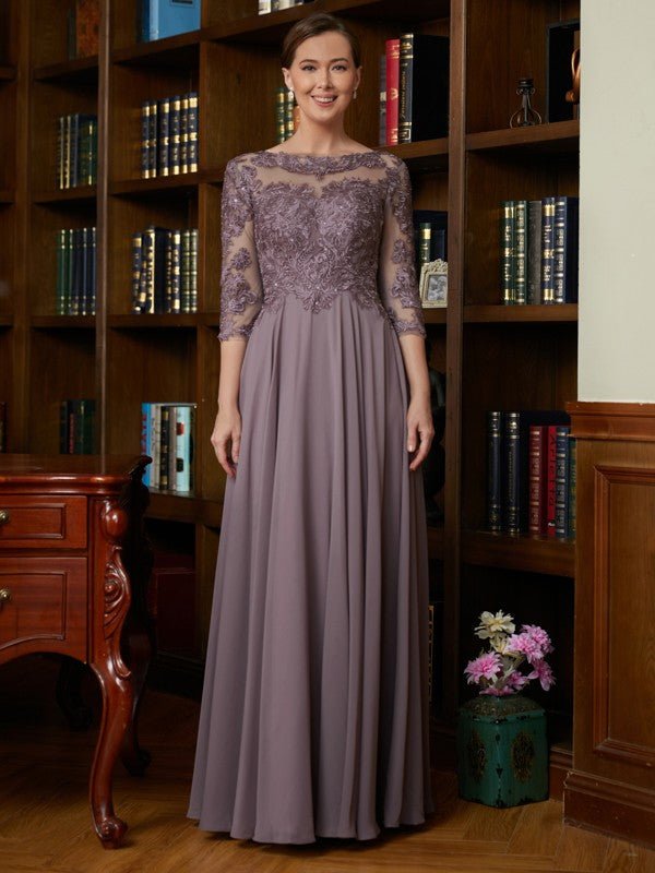 Nova A-Line/Princess Chiffon Lace Scoop 3/4 Sleeves Floor-Length Mother of the Bride Dresses DLP0020301