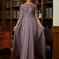 Nova A-Line/Princess Chiffon Lace Scoop 3/4 Sleeves Floor-Length Mother of the Bride Dresses DLP0020301