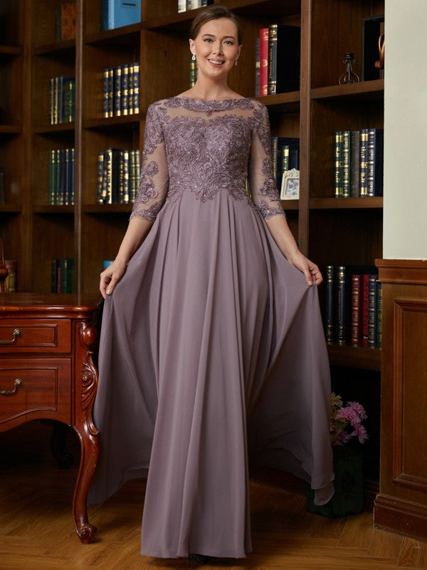 Nova A-Line/Princess Chiffon Lace Scoop 3/4 Sleeves Floor-Length Mother of the Bride Dresses DLP0020301