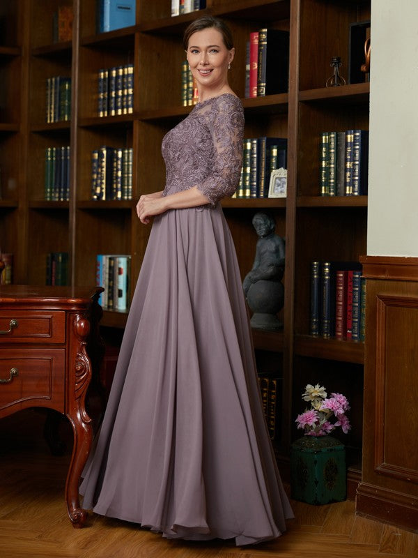 Nova A-Line/Princess Chiffon Lace Scoop 3/4 Sleeves Floor-Length Mother of the Bride Dresses DLP0020301