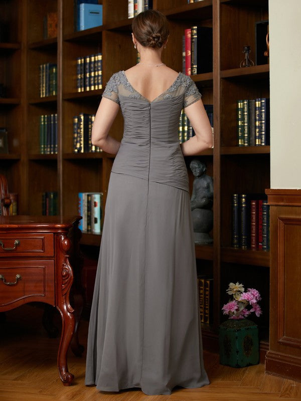 Lea A-Line/Princess Chiffon Applique Sweetheart Short Sleeves Floor-Length Mother of the Bride Dresses DLP0020328