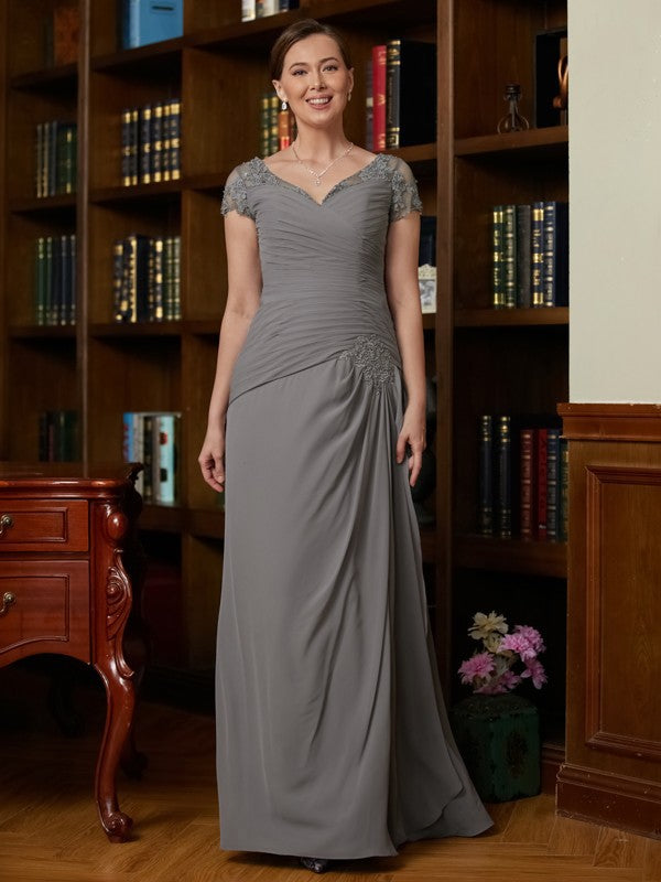 Lea A-Line/Princess Chiffon Applique Sweetheart Short Sleeves Floor-Length Mother of the Bride Dresses DLP0020328