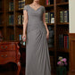 Lea A-Line/Princess Chiffon Applique Sweetheart Short Sleeves Floor-Length Mother of the Bride Dresses DLP0020328