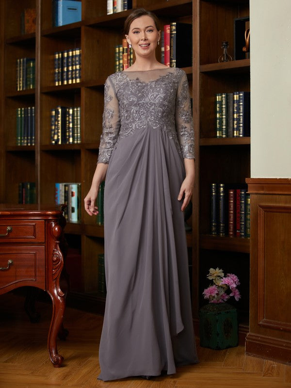 Meredith A-Line/Princess Chiffon Lace Scoop 3/4 Sleeves Floor-Length Mother of the Bride Dresses DLP0020341