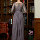 Meredith A-Line/Princess Chiffon Lace Scoop 3/4 Sleeves Floor-Length Mother of the Bride Dresses DLP0020341