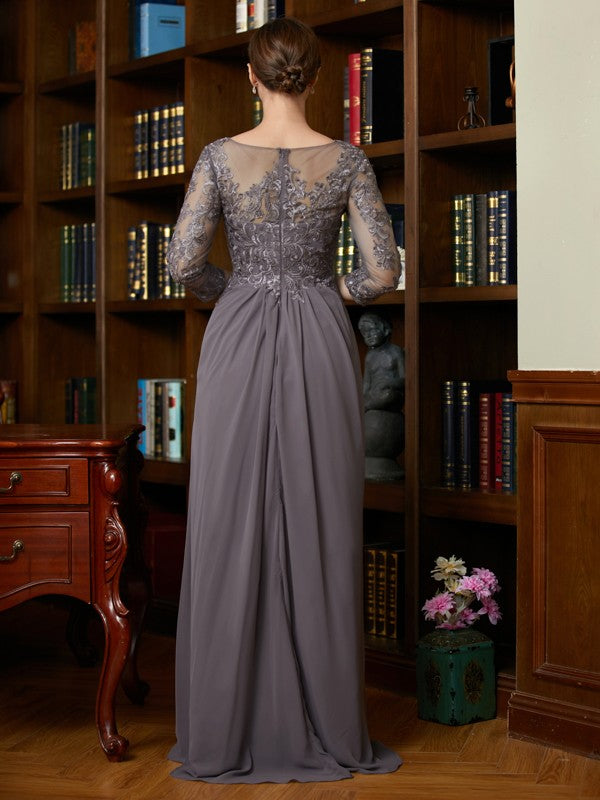 Meredith A-Line/Princess Chiffon Lace Scoop 3/4 Sleeves Floor-Length Mother of the Bride Dresses DLP0020341