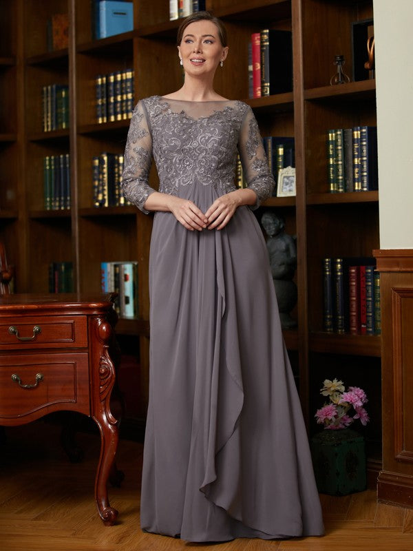 Meredith A-Line/Princess Chiffon Lace Scoop 3/4 Sleeves Floor-Length Mother of the Bride Dresses DLP0020341