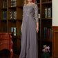 Meredith A-Line/Princess Chiffon Lace Scoop 3/4 Sleeves Floor-Length Mother of the Bride Dresses DLP0020341