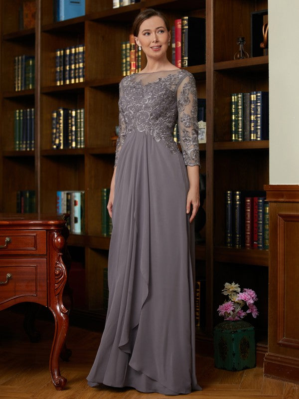 Meredith A-Line/Princess Chiffon Lace Scoop 3/4 Sleeves Floor-Length Mother of the Bride Dresses DLP0020341