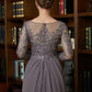 Meredith A-Line/Princess Chiffon Lace Scoop 3/4 Sleeves Floor-Length Mother of the Bride Dresses DLP0020341