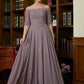 Hadley A-Line/Princess Chiffon Applique Off-the-Shoulder 3/4 Sleeves Floor-Length Mother of the Bride Dresses DLP0020308