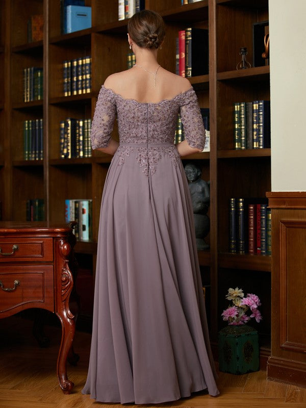 Hadley A-Line/Princess Chiffon Applique Off-the-Shoulder 3/4 Sleeves Floor-Length Mother of the Bride Dresses DLP0020308