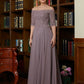 Hadley A-Line/Princess Chiffon Applique Off-the-Shoulder 3/4 Sleeves Floor-Length Mother of the Bride Dresses DLP0020308