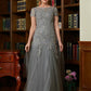 Nancy A-Line/Princess Tulle Lace Scoop Short Sleeves Floor-Length Mother of the Bride Dresses DLP0020310