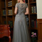 Nancy A-Line/Princess Tulle Lace Scoop Short Sleeves Floor-Length Mother of the Bride Dresses DLP0020310