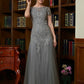 Nancy A-Line/Princess Tulle Lace Scoop Short Sleeves Floor-Length Mother of the Bride Dresses DLP0020310