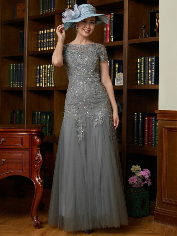 Nancy A-Line/Princess Tulle Lace Scoop Short Sleeves Floor-Length Mother of the Bride Dresses DLP0020310