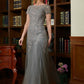 Nancy A-Line/Princess Tulle Lace Scoop Short Sleeves Floor-Length Mother of the Bride Dresses DLP0020310