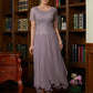 Meredith A-Line/Princess Chiffon Lace Scoop Short Sleeves Ankle-Length Mother of the Bride Dresses DLP0020353